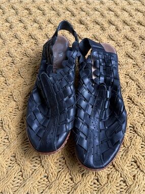 Reiker Sina Woven Leather Mules Black Shoes Sandals Slingback Comfort Boho EU 39